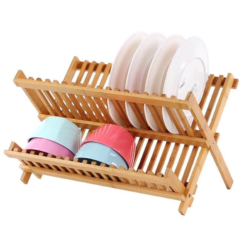 Промо-акция! Складная бамбуковая сушилка для посуды, подставка для сушки посуды, сушилка для посуды, подставка для хранения, деревянная подставка для посуды
