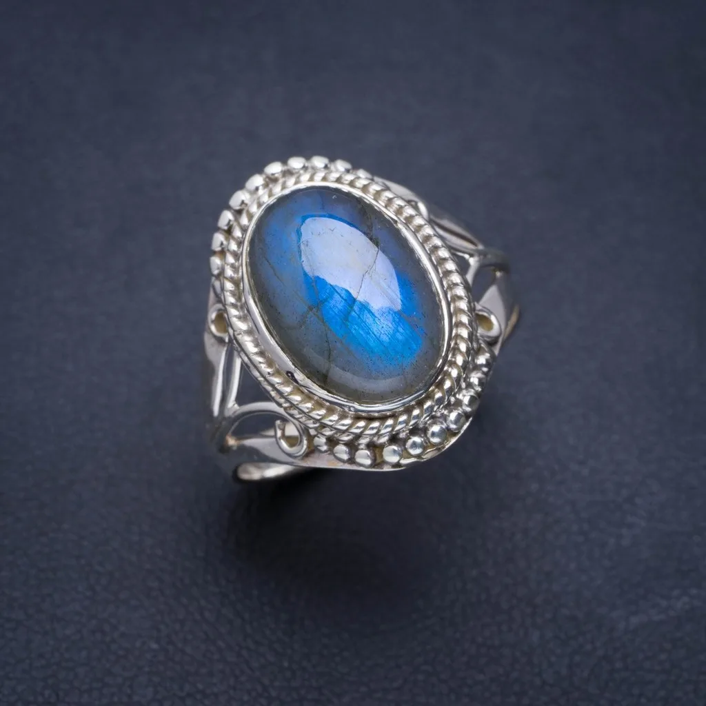 Natural Blue Fire Labradorite Handmade Unique 925 Sterling Silver Ring 8.75 A1107 | Украшения и аксессуары