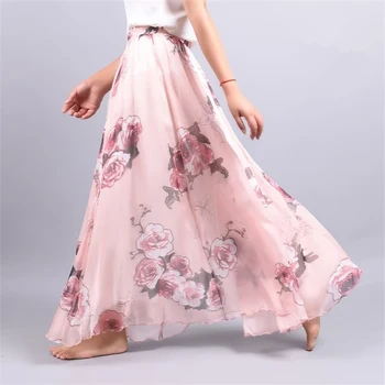 

Large Umbrella Bohemian Ankle-length Lady Print Chiffon Skirt 2019 New Elegant Summer Skirt Women Retro Beach Skirt