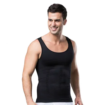 

Men Slimming Underwear Body Shaper Waist Control Tops Tummy T Shirts Sleeveless Back Support Body Undershirt Elastic Tee