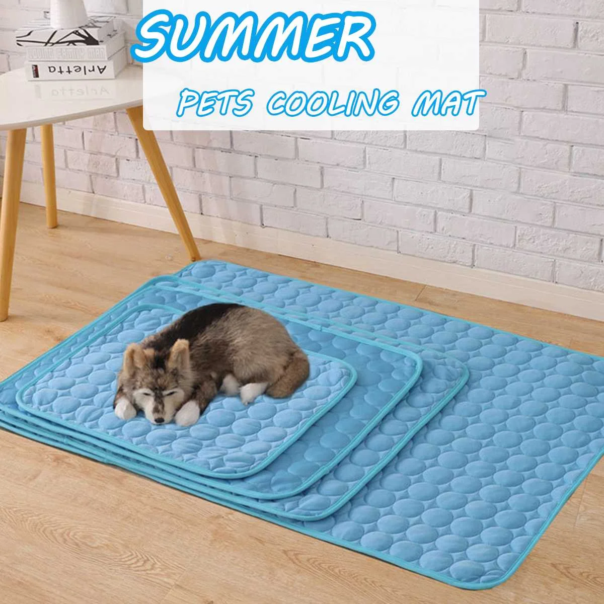 

Blue 5 Sizes Non-Toxic Cool Pets Mat Spring Summer Cat Dog Bed Mat Pet Cushion Blanket Solid Dot Pattern Puppy Cat Cooling Mat