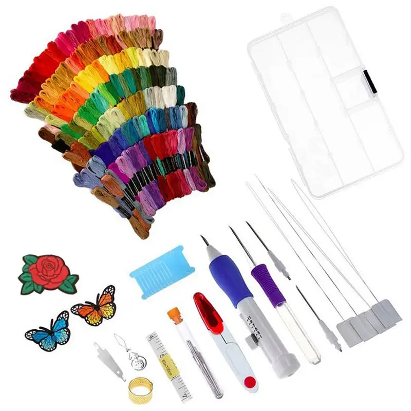 136PCs Embroidery Stitching Punch Needles Pen Set Craft Tool For DIY
