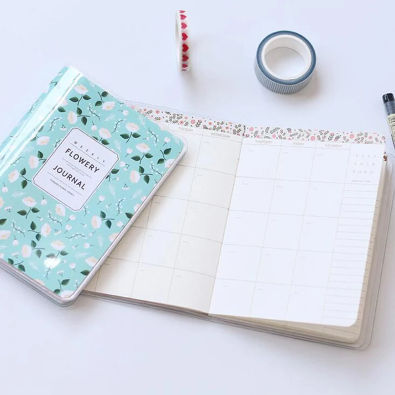 

Kawaii Grid Lined Notebook PVC Leather Cover Weekly Planner Diary Notepad Flower Journal Notes Kids Student Gift School Supplies