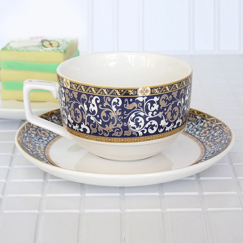 

High quality bone china handmade Tea set Blue gold flower pattern A set of 12 pieces 220ml Birthday Holiday Gift