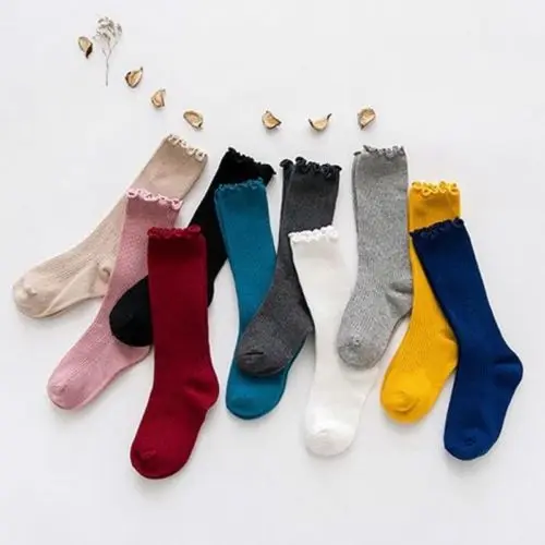 

Cute Girl Kids Knee High Socks Solid Color Casual Cotton Soft Baby Toddler Leg Warm Socks Girls 7-10T