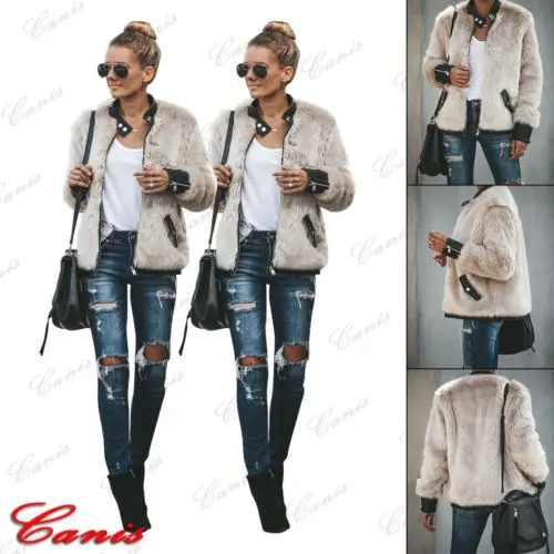 

Womens Thick Warm Teddy Bear Pocket Fleece Jacket Coat Zip Up Outwear Overcoat