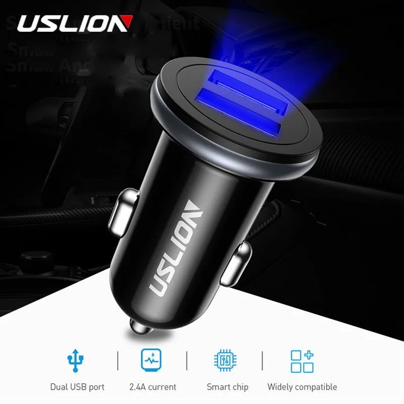 USLION Max 2.1A двойной Переходник USB для зарядки в машине универсальное быстрое