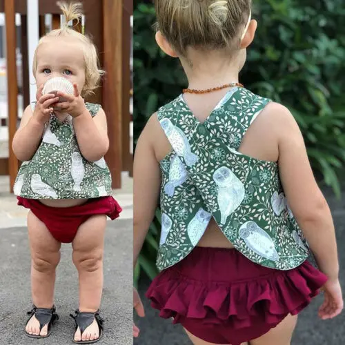 

PUDCOCO Newest Newborn Baby Girl Tank Cotton Outfit Sets Tops T Shirt Ruffle Short Pants Summer Kids Girls Clothes Sets 0-24M