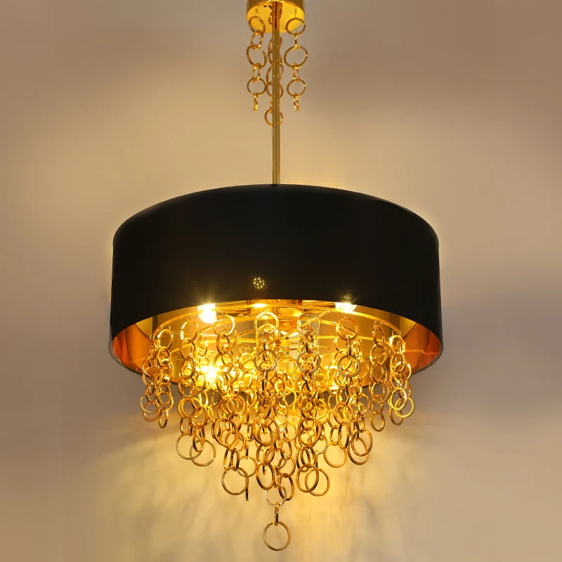 Круглое кольцо Fringed Ресторан огни Роскошный отель Гостиная золото Art Pendant lights