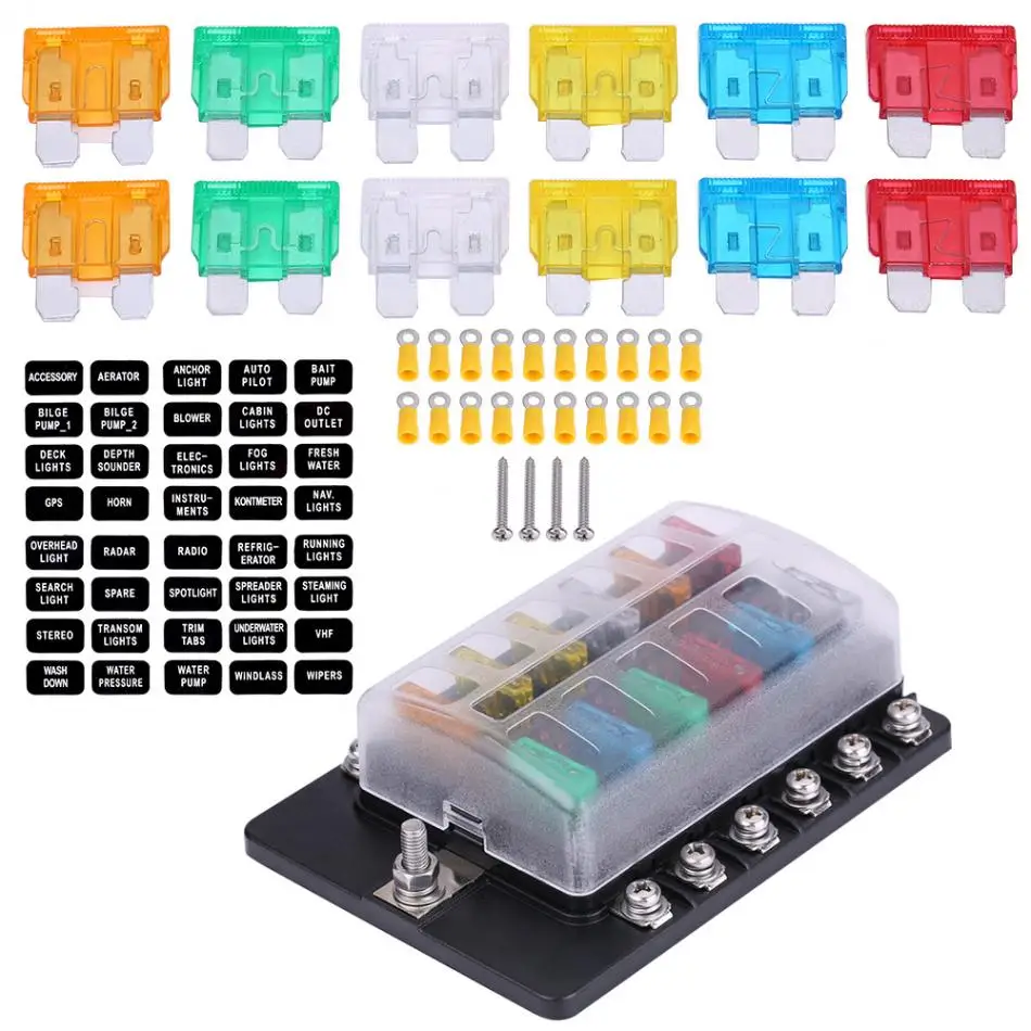 

1 Set 12 Way Circuit Blade Fuse Box Standard Fuse ATO ATC Block Holder Kit for Auto Car Truck Boat Car Fuse Holder