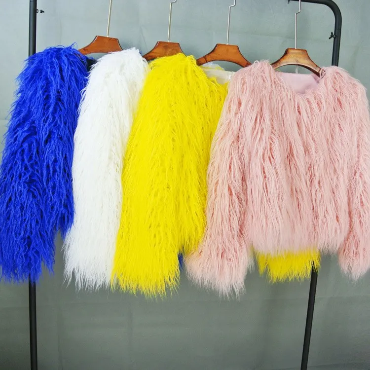 Winter Colorful Boho Furry Faux Fur Coat Plus Size Women Party Solid Mohair Fur Coats Autumn Faux Fur Shaggy Jacket