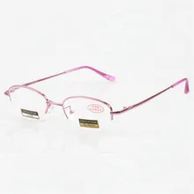 Элегантные женские очки для чтения, асферические линзы из смолы, модные розовые полуоправы, металлические женские очки для дальнозоркости 50-400 R129