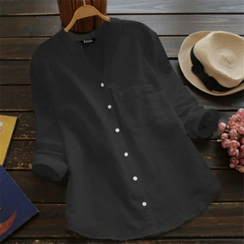 

Women's Retro V Neck Long Sleeve Casual Loose Baggy Tunic Tops Blouse Plus Size