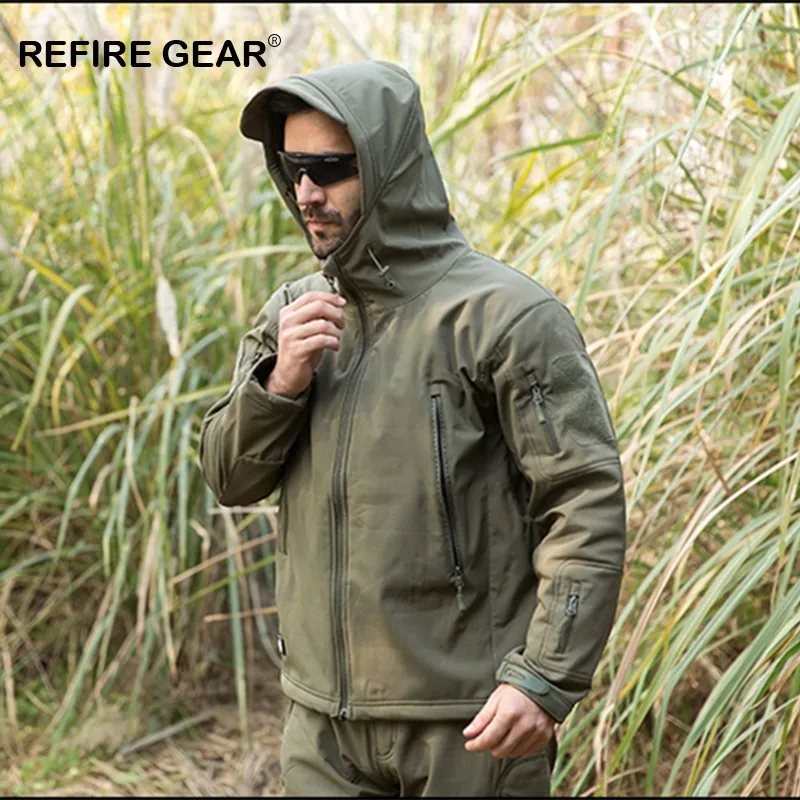 Refire gear новые тактические уличные камуфляжные куртки с капюшоном мужские мягкие оболочки пальто водонепроницаемая ветровка Спортивная походная верхняя одежда