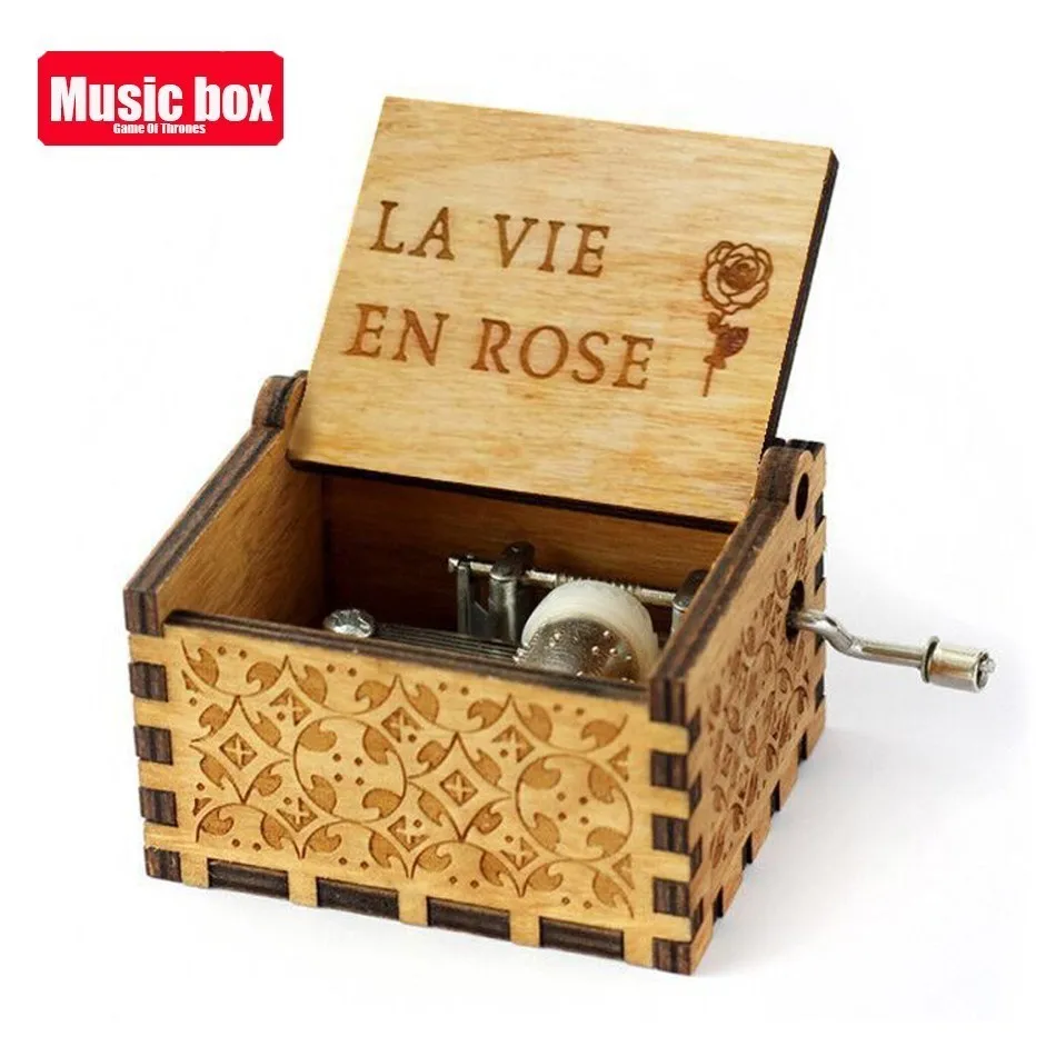 Manivela de mano La vida En rosa caja de música de madera Juego de tronos Star Wars Eres mi sol Luna río navidad regalo de cumpleaños