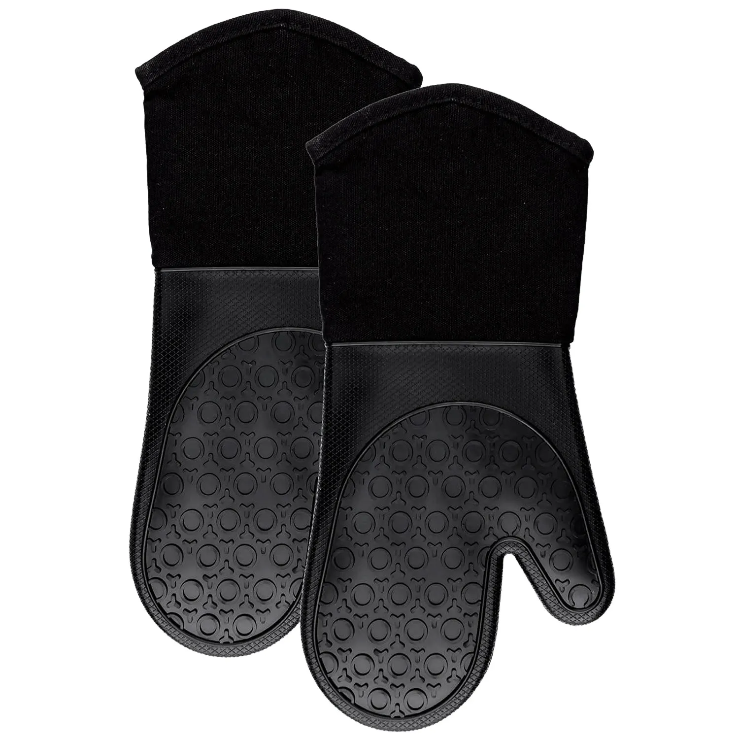 

Best Silicone Oven Mitts With Quilted Cotton Lining - Professional Heat Resistant Potholder Kitchen Gloves - 1 Pair (Black)