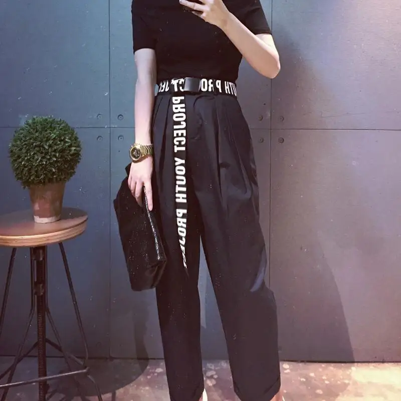 

Gothic Harajuku Street Belt Canvas Punk Letters Printed Decoration Loop Shaped Mental Buckle Jeans Waist Belt