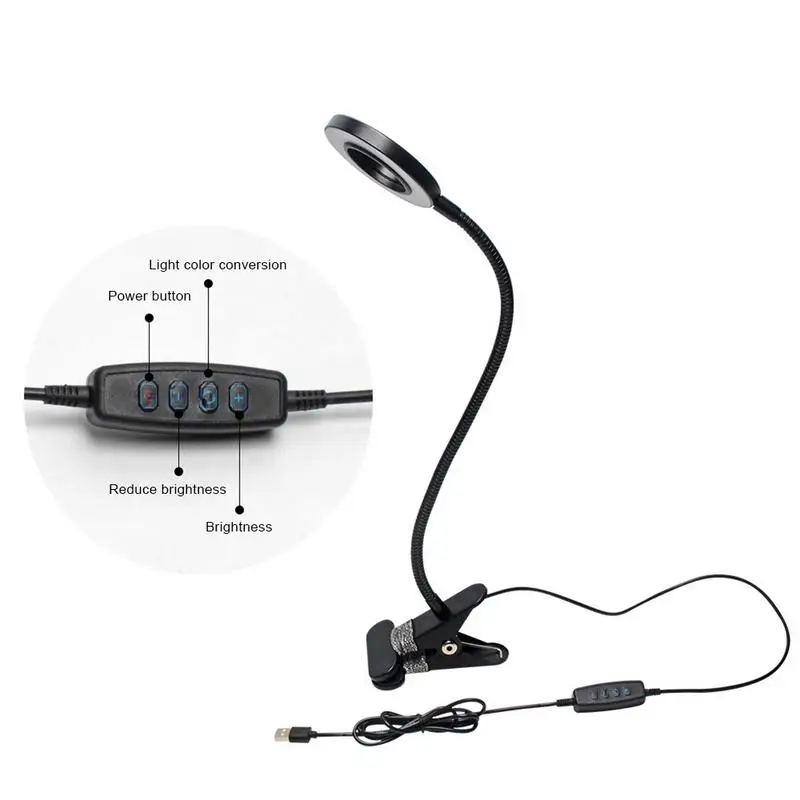 Online Clip portátil lámpara de mesa USB recargable atenuación Luz de escritorio perfecto para la lectura nocturna ceja tatuaje arte de uñas maquillaje de belleza