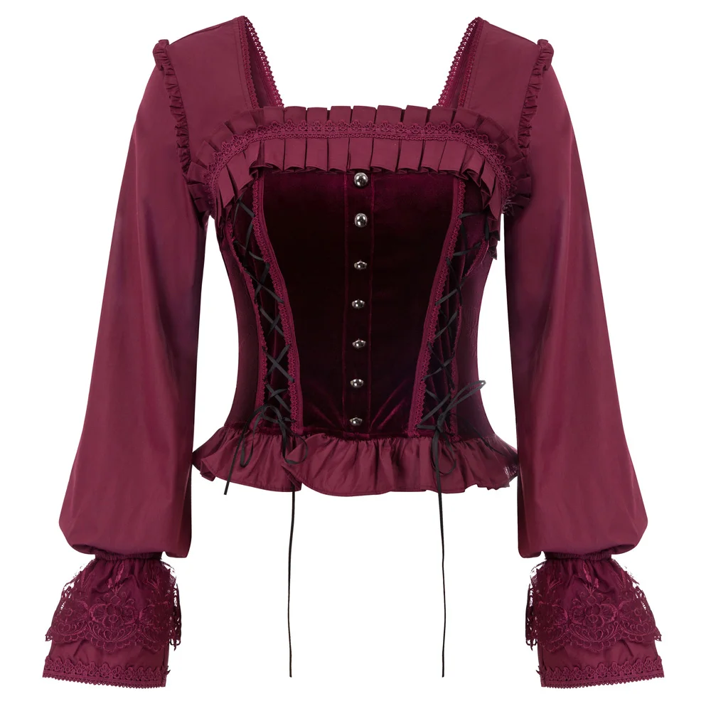 Medieval Womens Steampunk Gothic Lace Up Long Sleeve