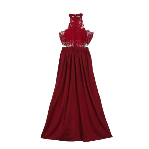 

2019 New Women Summer Solid Red Elegant Lace Formal Halter White Sexy Sleeveless Floral Boho Long Maxi Dress Party Beach Dress