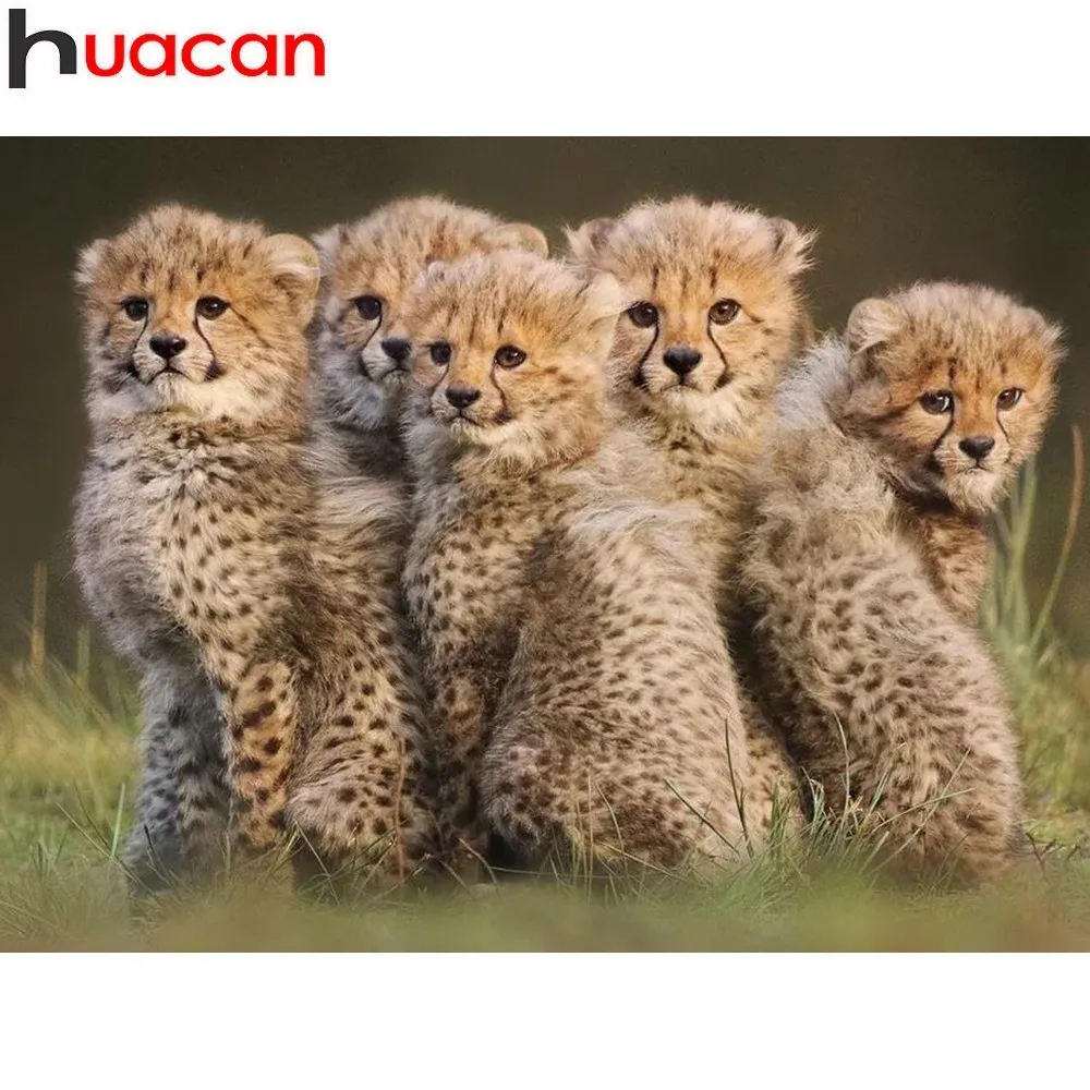 

HUACAN 5D DIY Full Square Diamond Embroidery Mosaic Animal Diamond Painting Three Leopard Cub Cross Stitch Rhinestone Decor Home