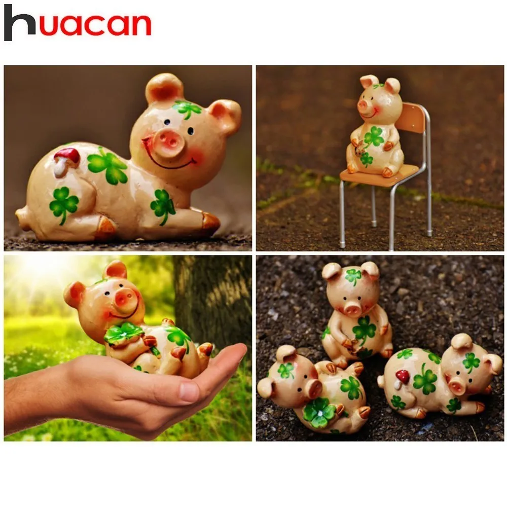 

HUACAN 5D DIY Cross Stitch Picture Rhinestone Mosaic Pig Diamond Painting Animal Full Square Diamond Embroidery Decor Home