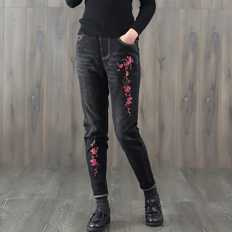 Spring Jeans Retro Women Loose Elastic Waist Denim Pants