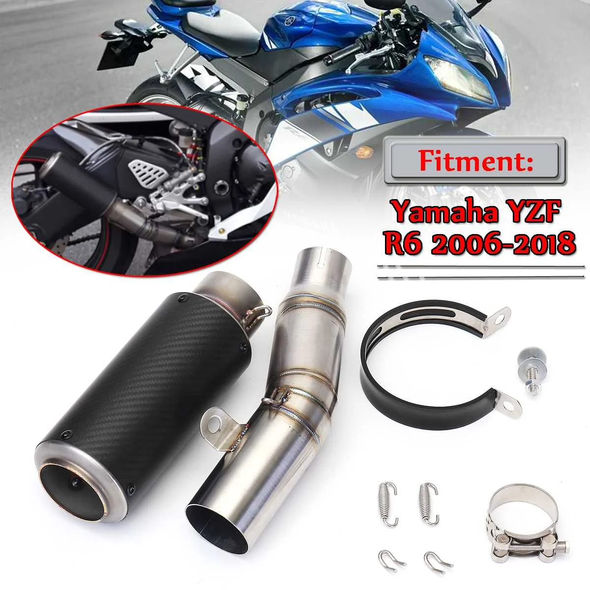

Motorcycle Full Set Exhaust Muffler & Middle Mid Pipe Connect Tail Link Pipe Exhaust System For Yamaha YZF R6 2006-2018 2 Type