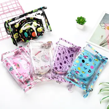 

3 PCs Llama Pattern Makeup Storage Bag Transparent PVC Cosmetic Travel Organizer Women Beauty Kit Case Waterproof Toiletry Bag