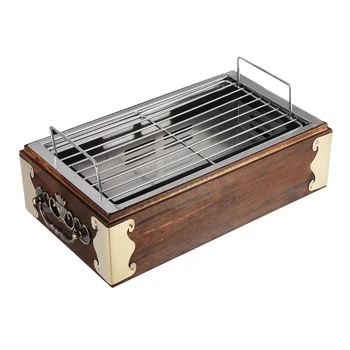 

Portable Wood Stainless Steel Bbq Grill Food Barbecue Cooking Tools Charcoal Barbecue Stove Camping Bbq Tools Kitchen Accessor