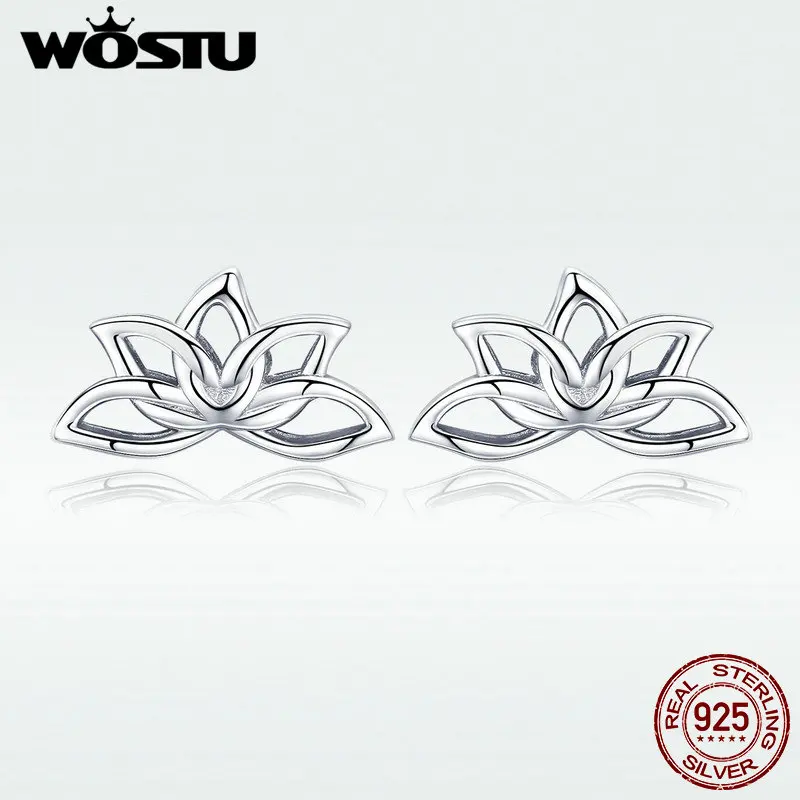 WOSTU чистый 925 пробы Серебряный цветок лотоса серьги гвоздики для женщин Элегантный романтический подарок на удачу оригинальные ювелирные изделия DAE024