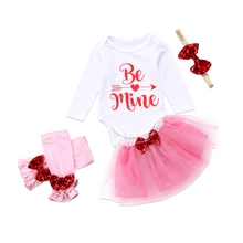 Для маленьких девочек День Святого Валентина Одежда Бант буклет Топы принцессы короткая юбка-пачка гетры повязка Костюм