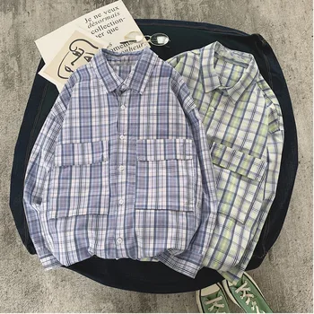 

Spring New Plaid Shirt Men's Fashion Retro Casual Shirt Man Streetwear Trend Wild Short-sleeved Shirt Male Clothes M-XL