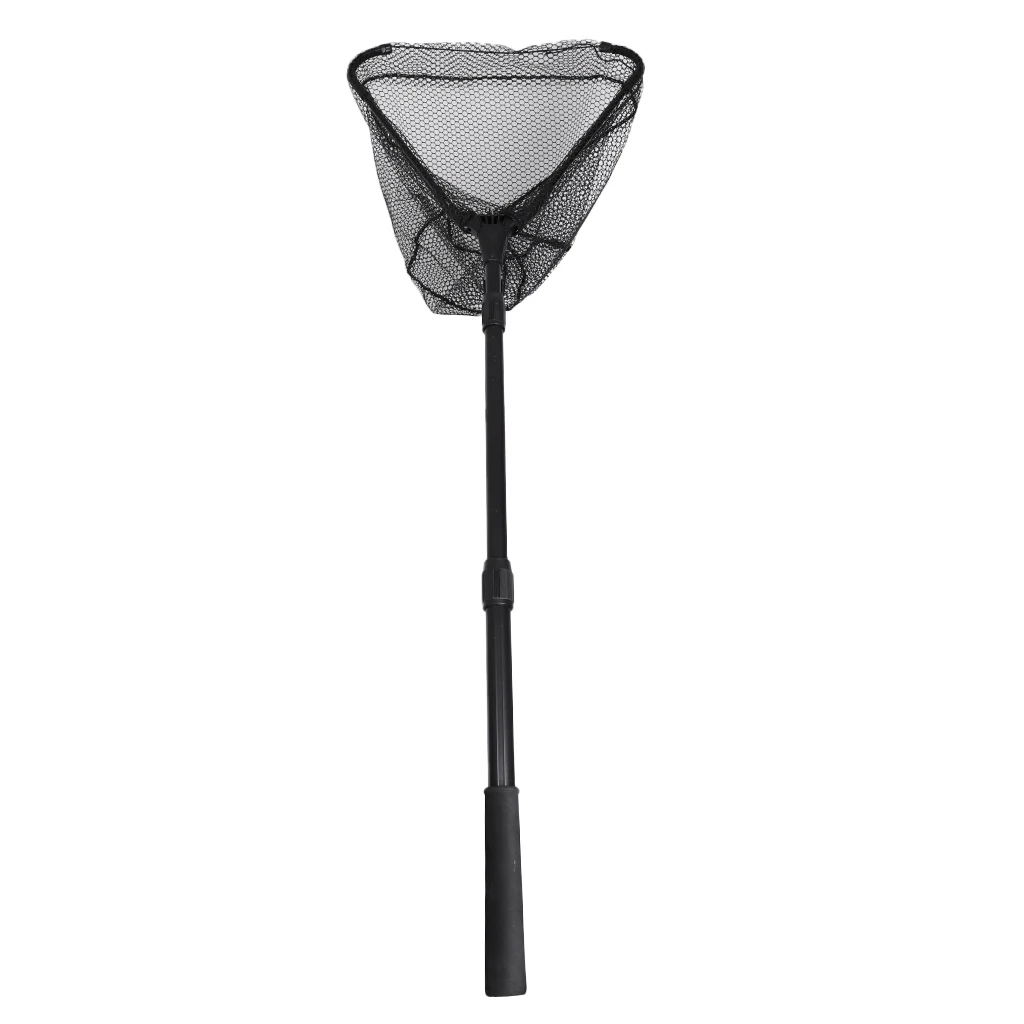 

Foldable Landing Net Triangle Brail Fly Fishing Fish Net Keeper Black with 59inch Extending Telescoping Pole Casting Trap