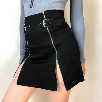 

High Waist Gothic Zipper Skirt Rock Buckles Women Casual Mini Skirt Womens Goth Streetwear