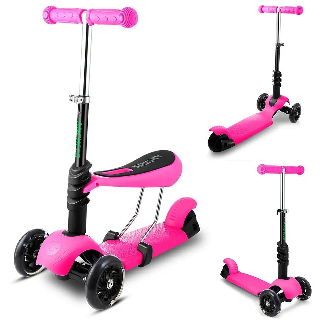 

Scooter for Kids 3-in-1 Mini 3 Wheel Kick Scooter with Removable Seat Adjustable Foldable Push Scooter with LED Flashing Wheels