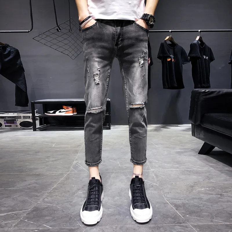 Hip Jeans Mode Pantalon Rétro Gray De Denim Tear Lavage Mince Homme Cow Trou Skinny Mâle Hop Hommes Nouveaux Streetwear Vêtements boy Printemps qgwS4ZCA5