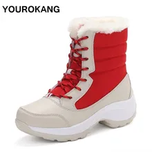 Женская обувь; коллекция года; теплые зимние женские ботинки; меховые плюшевые ботильоны на платформе; водонепроницаемые женские ботинки на шнуровке; обувь; большие размеры