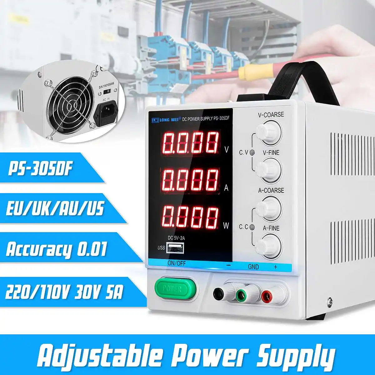 

Adjustable 5A 30V 110V/220V LED DC Power Supply Precision Variable Digital Lab Voltage Regulators/Stabilizers
