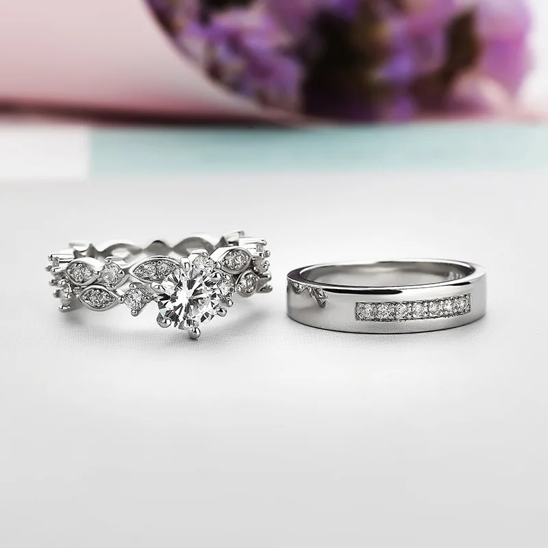 Huitan 2018 NEW Lovers' Romantic Wedding Bands Engagement Rings Set Trendy Couple CZ Jewelry Ring For Women/Men Dropshipping