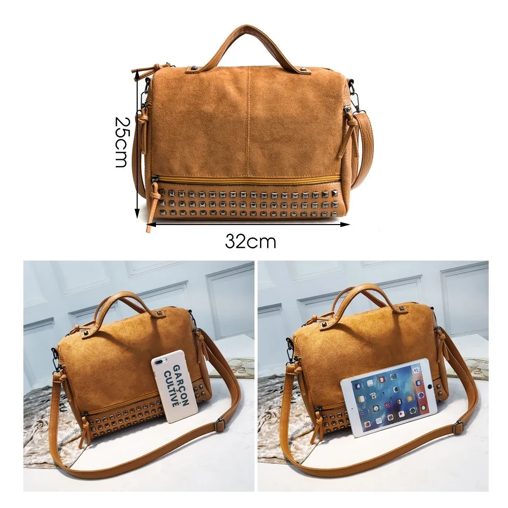 هيرالد أزياء النساء حقيبة كتف خمر جودة جاكيت جلدي-حقائب بيد مع المسامير كبيرة خمر دراجة نارية حمل أكياس الكيس