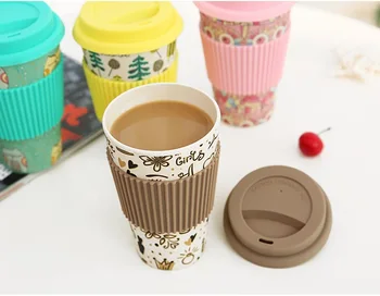 

50pcs Eco-friendly Bamboo Fiber Coffee Cup with Reusable Silicone Lid and Sleeve Drinks Cup Travel Gift fashion