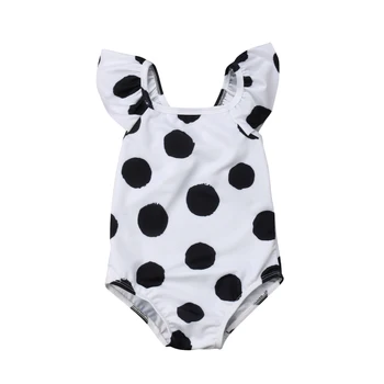 

1-6Y Toddler Kids Girls Swimwear Polka Dot Print Ruffles Short Sleeve Swimwear Beach Tankini Bikini Bathing Suit