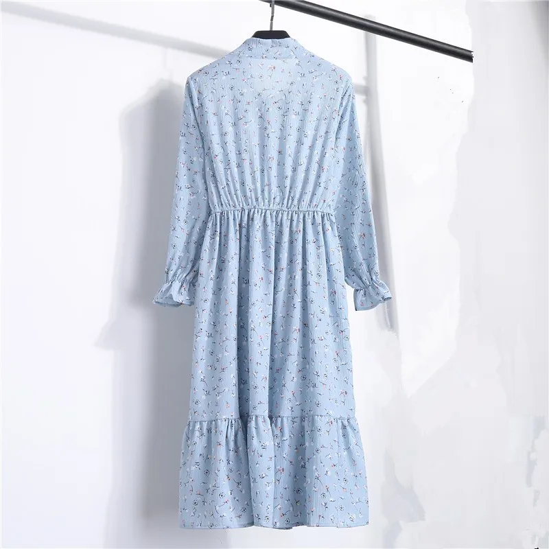 Осеннее платье с цветочным принтом шифоновое праздничное Vestido Mujer корейское