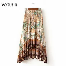 VOGUEIN Новая женская пляжная эластичная талия павлин цветочный принт Асимметричная юбка