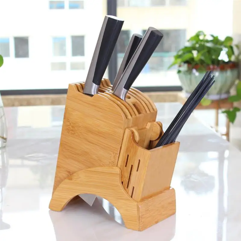 

Bamboo Knife Block with Chopstick Holder Multiple Slot Knife Holder Stand Kitchen Supplies Knife Storage Rack