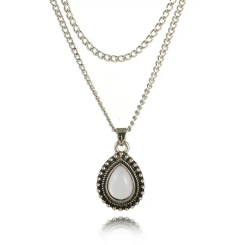 

Necklace Women Retro Fashion Water Drop Crystal Elegant Pendant Multi-layer Necklace For Women Lady European American Style New