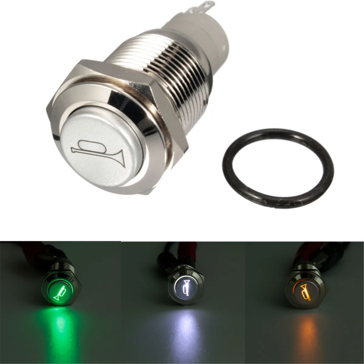 

12V 16mm Waterproof Momentary Horn Metal Push Button Switch LED Lighted 4 Color
