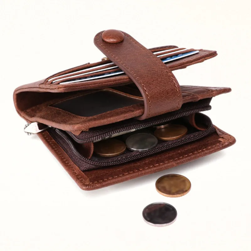 

Male Coin Purse Mini Portomonee Clamp For Money Bag For Zipper Pocket Card Holder Hasp 791 Genuine Leather Wallet Men