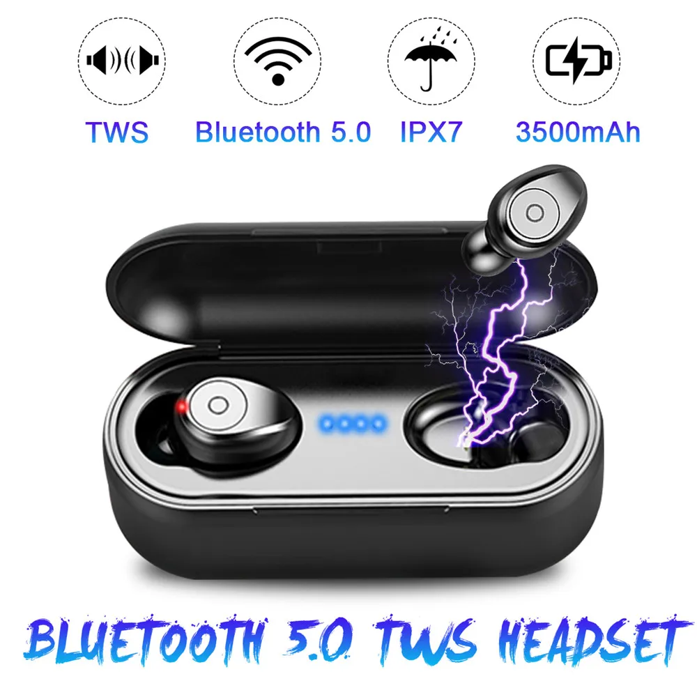 

Bluetooth 5.0 TWS Mini Earphone True Wireless IPX7 Waterproof Stereo Earbud with Charging Box 3500mAh Power Bank for iphone X 8